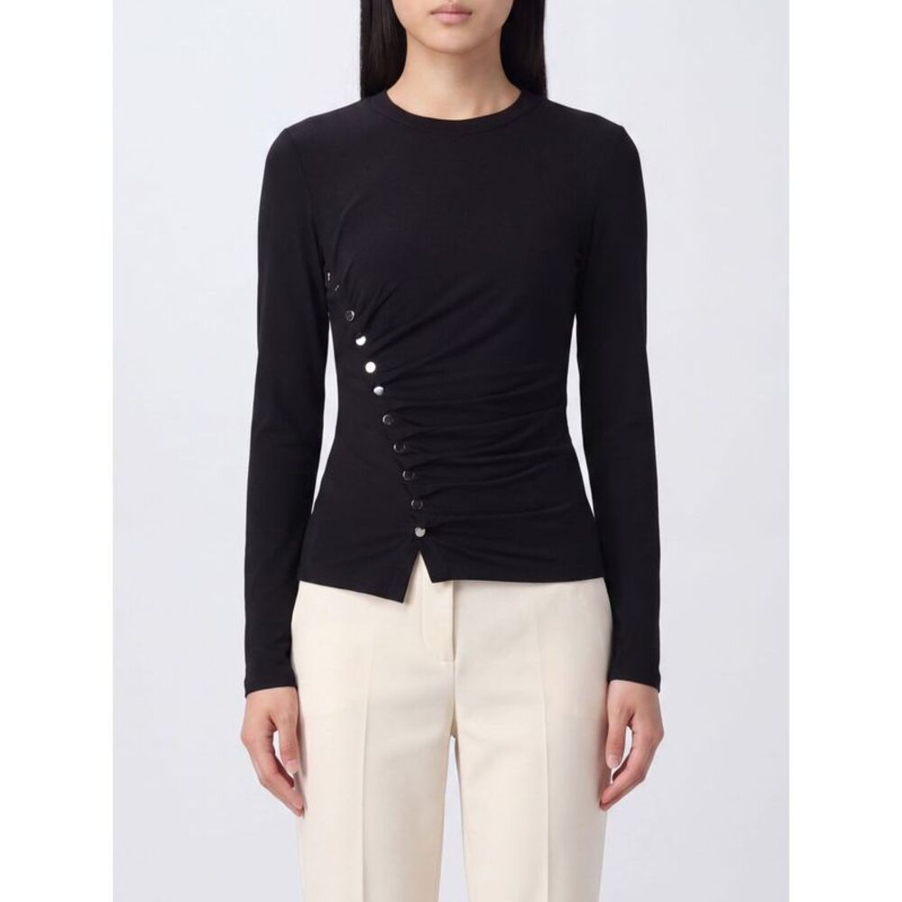 Rabanne Women Rabanne Draped Viscose Top With Asymmetrical Hem And Long Sleeves